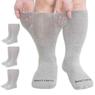 Artfasion Extra Wide Diabetic Socks: 3 Pairs Width Bariatric Edema Socks for Swollen Feet Non-Binding Hospital Sock for Men Women Lymphedema Neuropathy Seniors Pregnant (13-15, Gray)
