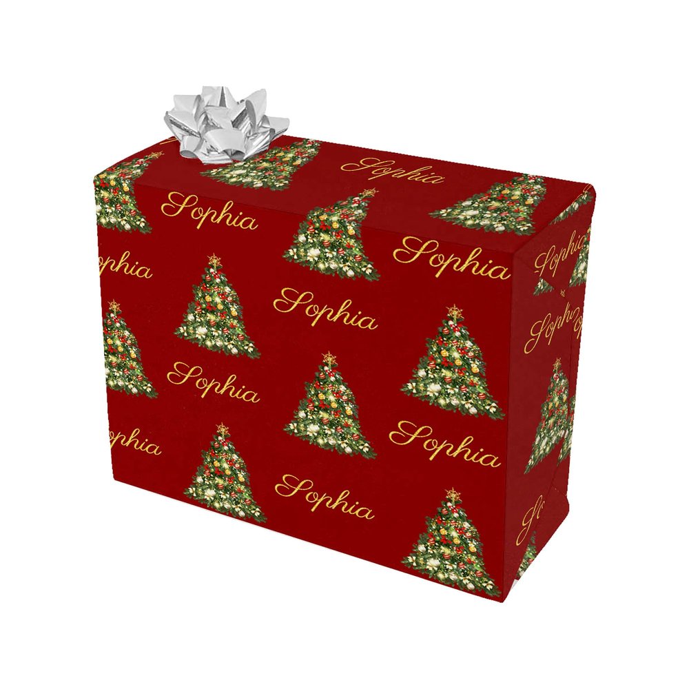 Artsadd Custom Christmas Wrapping Paper Rolls with Name Christmas Tree Personalized Birthday Gift Wrapping Paper for Kids Men Women 58"x 23"