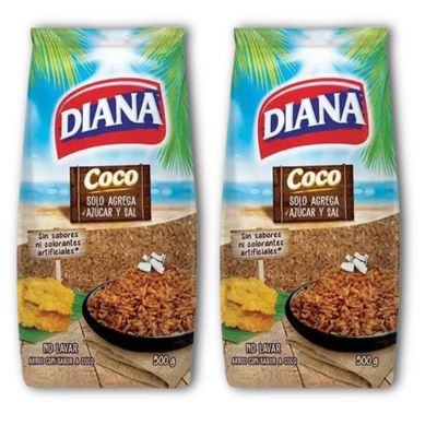 ARROZ de Coco Diana - 2 PACK 500g each - 2.2 lb in total - Coconut rice flavored rice no artificial flavors or colors - IMPORTED FROM COLOMBIA - Colombian Food