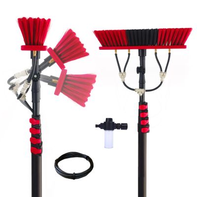 3.6-6M Window Cleaning Pole,Water Fed Telescopic Brush,Window Cleaner Kit,Extendable Solar Panel Washing Equipment Cleaning Conservatory Roof Extendable Cleaner (55cm Brush Head,4.6M)