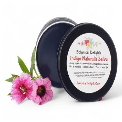 Indigo Naturalis Salve with Oregon Grape Root and Skin Loving Herbs, 2oz Tin, Soothes Eczema and Psoriasis. Designed to Calm and Restore Your skin's Natural biome Balance.