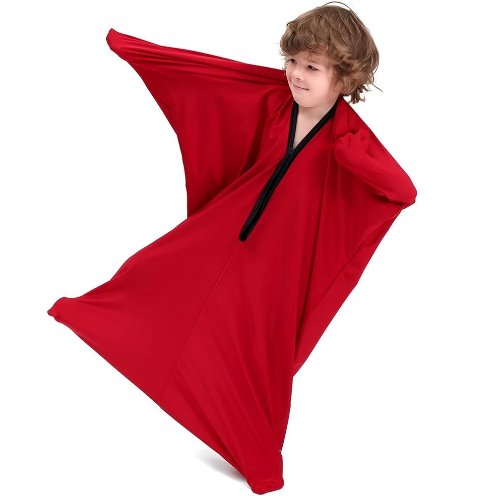 JDIUCDGV Full Body Sock Sensory Sox for All Ages Stretchy Cozy Sensory Sack Sensory Sheet Bed Increase Calm and Comfort(Red,Medium/M)