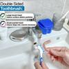2 Pack Denture Bath Case Cup with Lid and Strainer Basket, Retainer Cleaner Case Dental False Teeth Container with 2 Travel Brushes, Lake Green and Dark Blue view 4