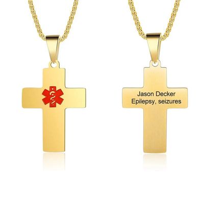 AKAIUUYBD Medical alert necklace for men Stainless steel engraved medical ID tag Emergency medical alert necklace for men and women (gold)