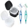 Denture Bath Case Retainer Cleaner Case with Strainer Basket, Denture Cup Dental Retainer Holder Case for Soaking Mouthguard Cleaning Storage Box Case - Black and White view 1