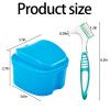 2 Pack Denture Cup Denture Bath Holder Case with Strainer Basket, Dental Retainer Cleaner Case False Teeth Container Denture Bath Soaking Cup with 2 Brushes - Purple and Blue view 2