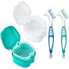 2 Pack Partial Denture Bath Case Retainer Cleaning Case Travel, Denture Storage Container False Teeth Case Denture Cups for Soaking Full Dentures, Braces, Mouth Guard - Lake Green & White view 1