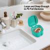 2 Pack Partial Denture Bath Case Retainer Cleaning Case Travel, Denture Storage Container False Teeth Case Denture Cups for Soaking Full Dentures, Braces, Mouth Guard - Lake Green & White view 3