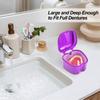 Denture Bath Case Denture Cleaning Cup with Brush Set, 2 Pack False Teeth Container Denture Storage Bath Box Case Retainer Holder Case with Strainer Basket and Lid Waterproof - Purple & Black view 4