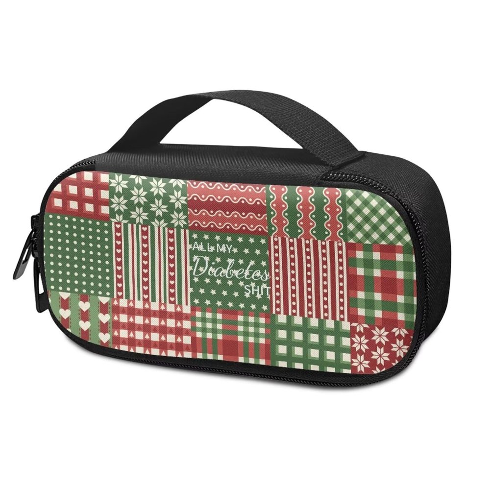 PJHEQOXE Christmas Themed Insulin Cooler Travel Case with Handle Travel Medicine Kit Insulated Carrying Case for Insulin Pen and Diabetic Supplies Storage Bag with All My Diabetes Shit Label