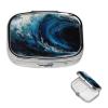 Blue Wave Painting Pill Box 2 Compartment Small Pill Case for Purse & Pocket Decorative Metal Medicine Case Travel Pillbox Square Pill Organizer Vitamin Container Unique Gift view 1
