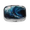 Blue Wave Painting Pill Box 2 Compartment Small Pill Case for Purse & Pocket Decorative Metal Medicine Case Travel Pillbox Square Pill Organizer Vitamin Container Unique Gift view 2