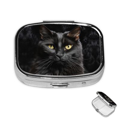 Pill Case Rectangle Pill Box with 3 Compartment Pill Organize Black Cat Pillbox Small Pill Organizer Waterproof Small Pill Case for Travel Pill Containers for Medication Planner