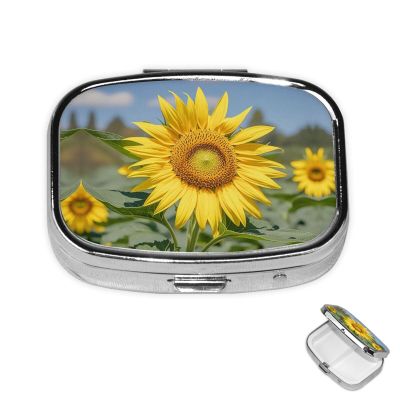 Pill Case Rectangle Pill Box with 3 Compartment Pill Organize Golden Yellow Sunflower Pillbox Small Pill Organizer Waterproof Small Pill Case for Travel Pill Containers for Medication Planner