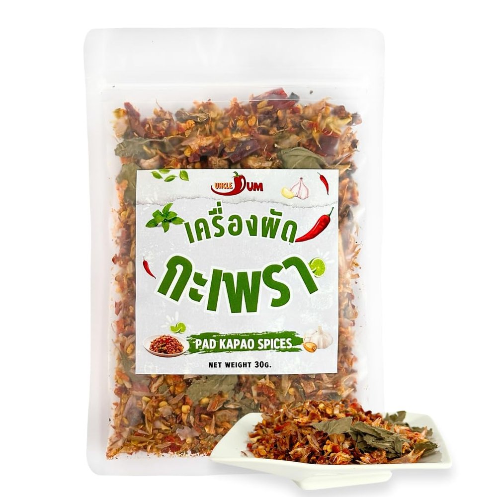 4 x 30g Pad-Kapao Dried Spices Mixed (Holy Basil, Chili, and Garlic) For Krapow Stir Fry, Thai Food Easy to Cook, Thailand holy basil pad kaprao seasoning (4)