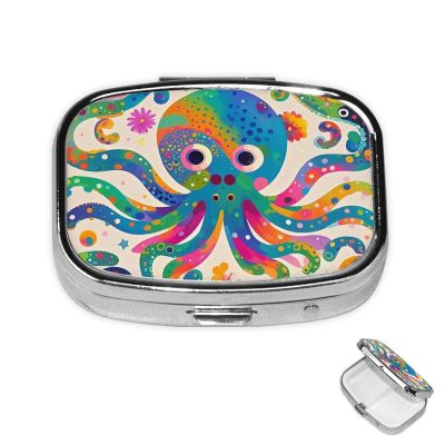 Pill Case Rectangle Pill Box with 3 Compartment Pill Organize Colorful Octopus Pillbox Small Pill Organizer Waterproof Small Pill Case for Travel Pill Containers for Medication Planner