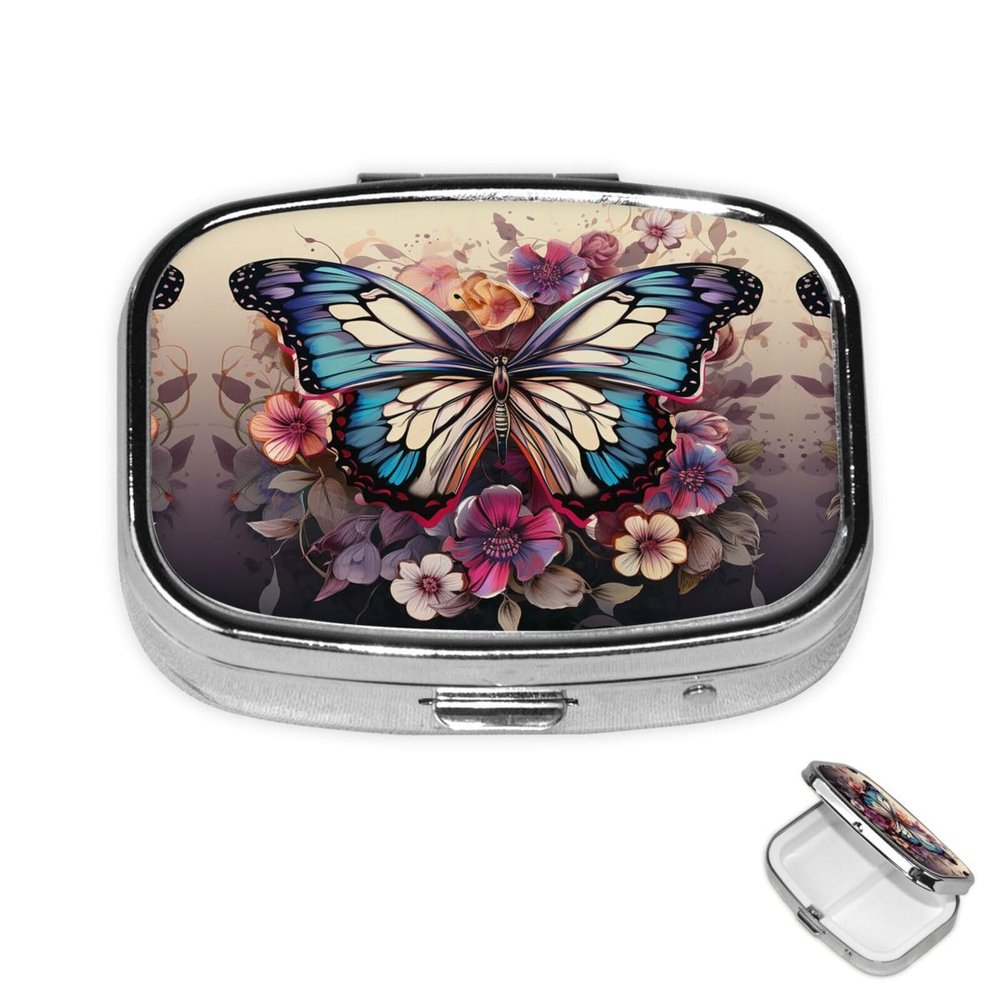 Pill Case Rectangle Pill Box with 3 Compartment Pill Organize Butterfly Floral Pillbox Small Pill Organizer Waterproof Small Pill Case for Travel Pill Containers for Medication Planner
