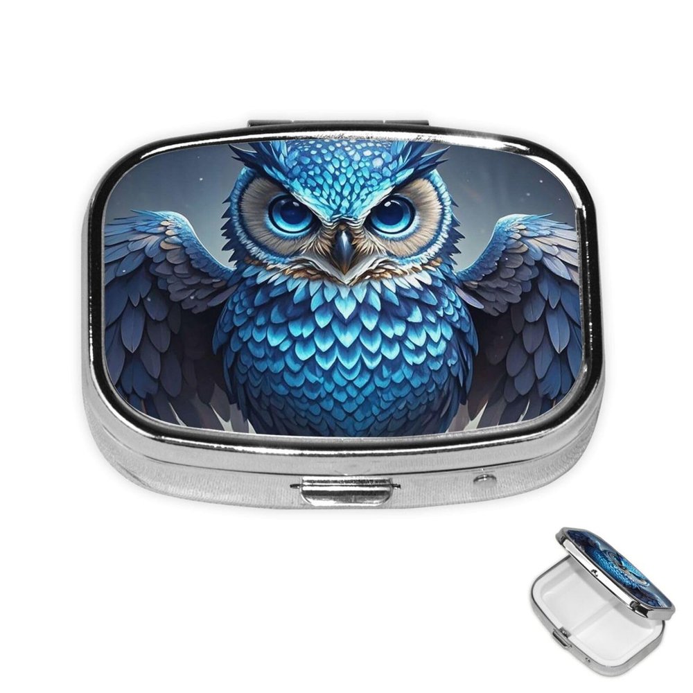 Pill Case Rectangle Pill Box with 3 Compartment Pill Organize Blue Owl Pillbox Small Pill Organizer Waterproof Small Pill Case for Travel Pill Containers for Medication Planner