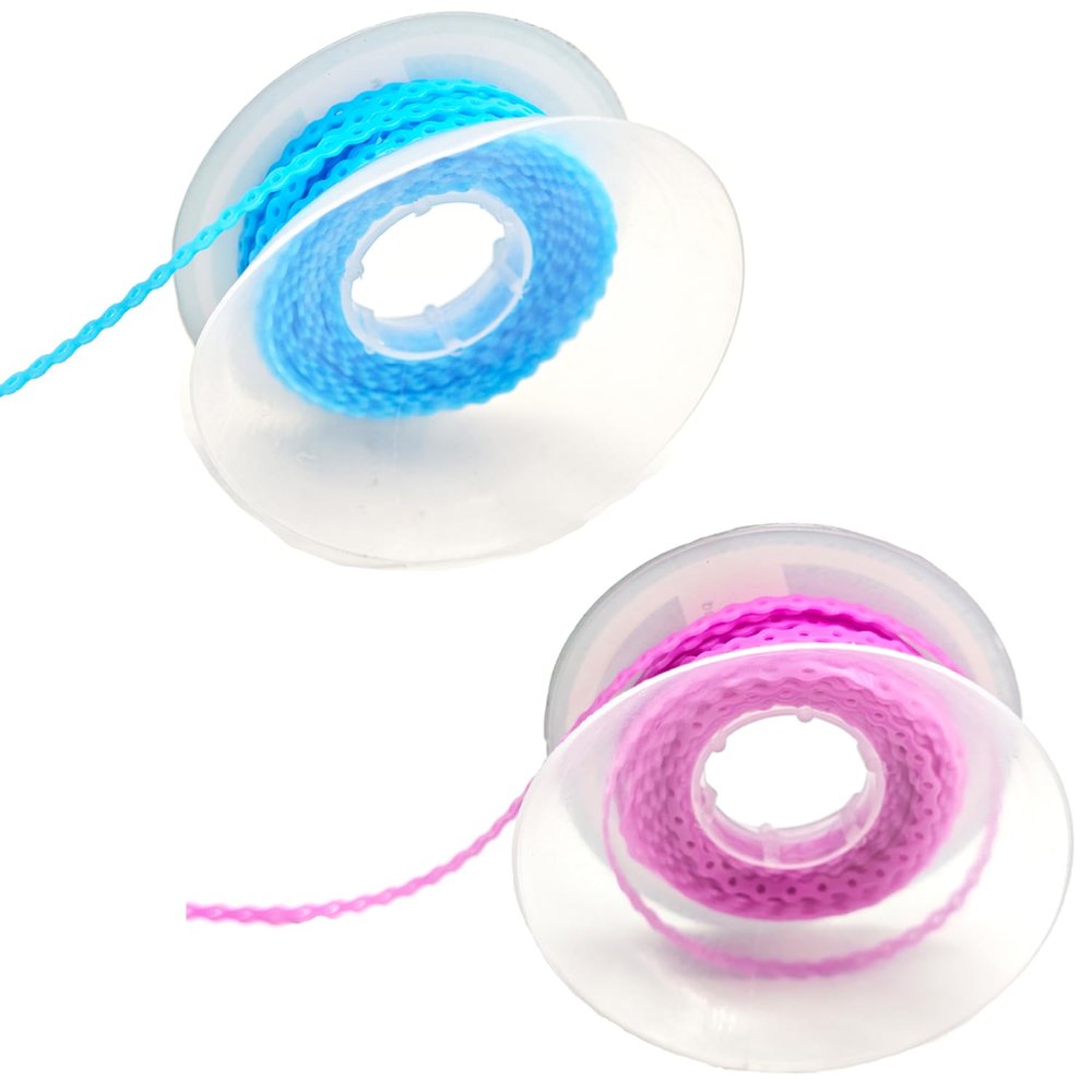 2 Pcs Dental Orthodontic Elastic Chain Power Chains Multi-Colors Rubber Chains for Braces Power Dental Orthodontic Treatment (Purple+Light blue, Closed)