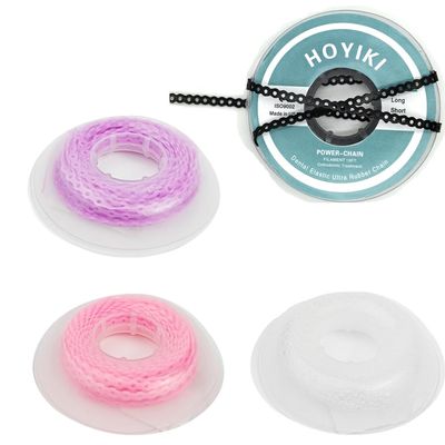 4 Pcs Dental Orthodontic Elastic Chain Power Chains Brace Orthodontic Spool Elastic Rubber Band for Teeth Braces,15ft/Roll (Purple+Black+Pink+Transparent, Closed)