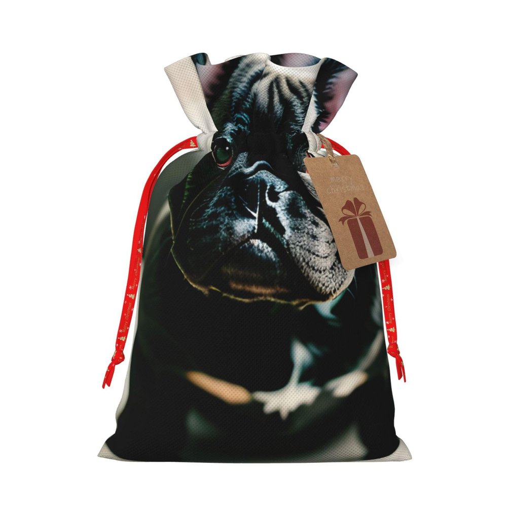 Bgshjvf Adorable French Bulldog Linen Gift Bag With Rope Drawstring Closure,With Kraft Paper Elevators,For Christmas,Birthdays,Parties