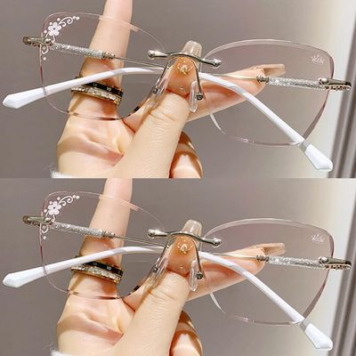 XINGNIAN 2 Pairs of Women Diamond Rimless Blue Light Blocking Reading Glasses 2.50 Gradient Pink Sunglasses Butterfly Silver Readers +2.50