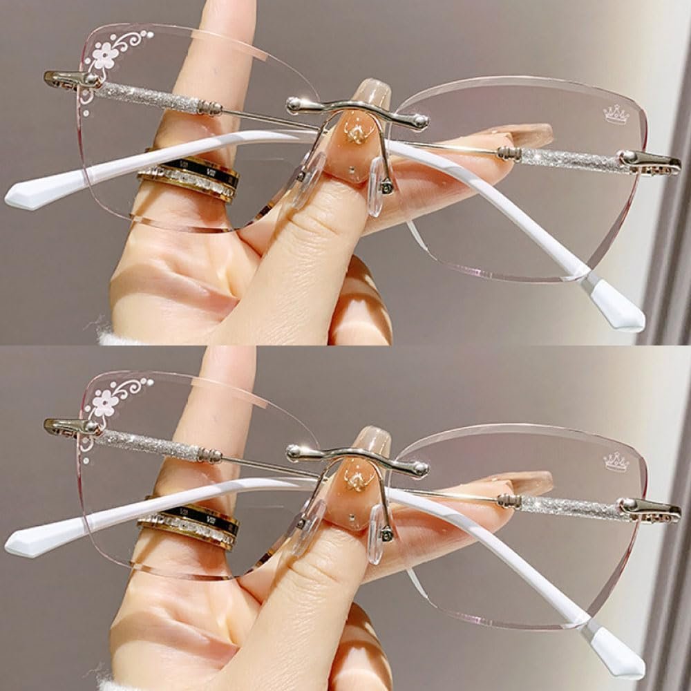 XINGNIAN 2 Pairs of Women Diamond Rimless Blue Light Blocking Reading Glasses 2.50 Gradient Pink Sunglasses Butterfly Silver Readers +2.50