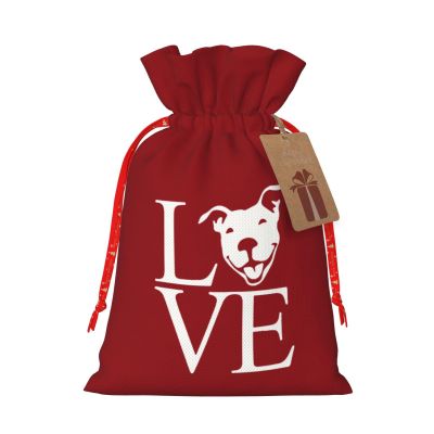 NUSDB Love Pit Bull Christmas Gift Bags, Santa Wrapping Bag,with Drawstring and Tags for Reusable