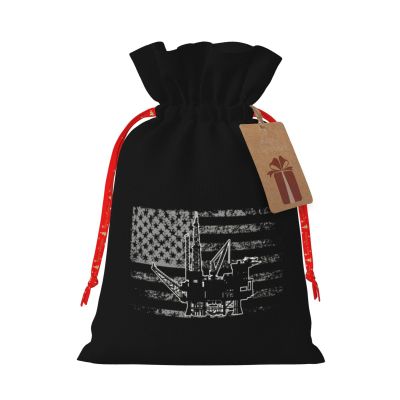 NUSDB Oilfield American Flag Christmas Gift Bags, Santa Wrapping Bag,with Drawstring and Tags for Reusable