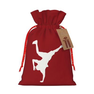 NUSDB Break Dance Christmas Gift Bags, Santa Wrapping Bag,with Drawstring and Tags for Reusable