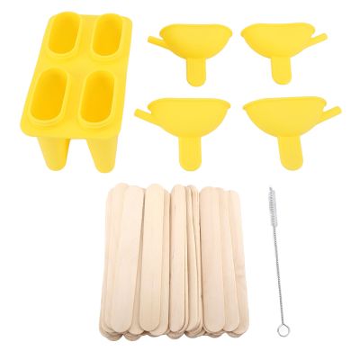 evhooe Yusat Ice Cream Silicone Practical Portable DIY Ice Maker Household Use with 50 Sticks (Yellow)