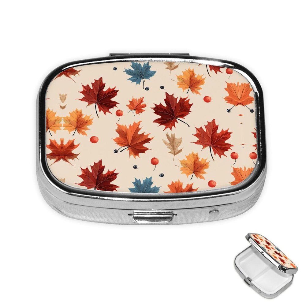 HCLYvexiria Fall Maple Leaf 3 Compartment Pill Organizer Waterproof Non-Slip Built-In Mirror Pill Case