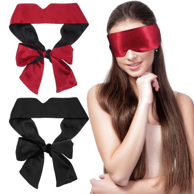 4Pcs Satin Blind Fold for Game, Soft Silk Blackout Blindfold for Adults Couples, 57'' V-Shaped Sleeping Eye Mask, Adjustable Eye Shade Cover, Travel Blind Folds for Adult Play Women Men Meditation