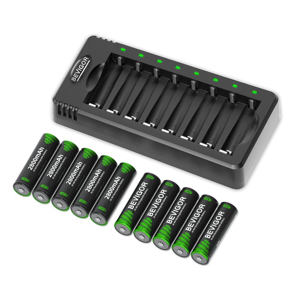 BEVIGOR Rechargeable NIMH AA Charger+10AA