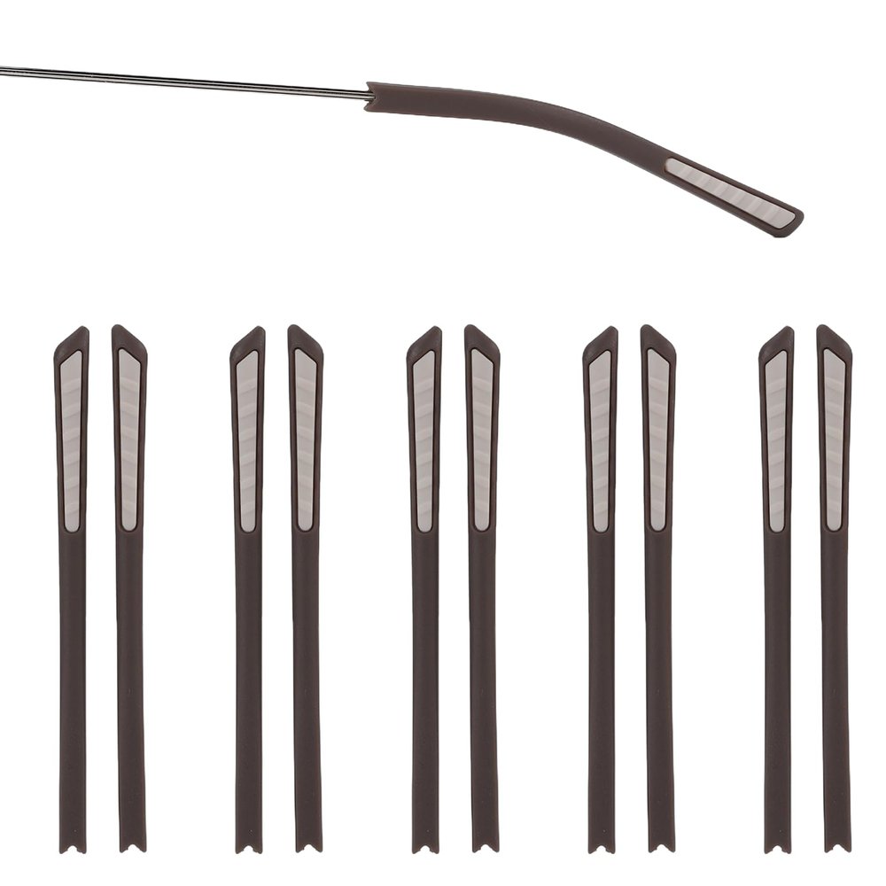 5 Pairs Eyeglass End Tips Anti-Slip Silicone Eyeglass End Tips Soft Eyeglass Temple End Tips Sunglasses Temple Tips for Flat Thin Metal Eyeglass Legs Replacement Temple Tube Sleeve Brown