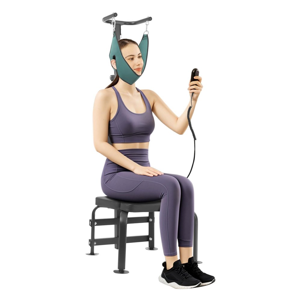 Cervical Traction Device, 6000N 55W Neck Stretcher Exerciser with Chair, Electric Neck Stretcher Cervical Traction for Home, Rehabilitation Centers, Sanatoriums, 7.87in Lifting Distance