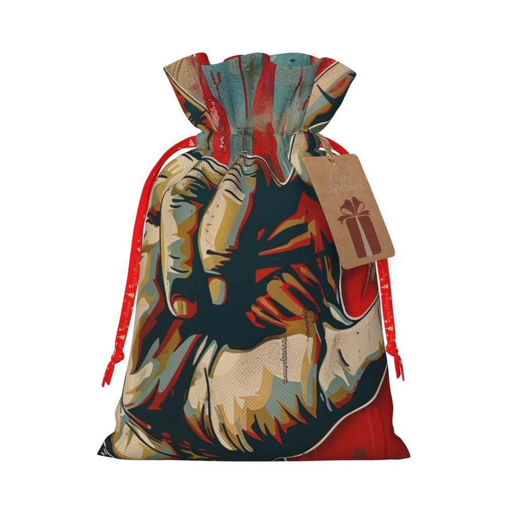BEIVGOXL Rock And Roll Printed Drawstring Burlap Gift Bag - Eco-Friendly, Delicate Design Reusable Pouches, For Christmas,Birthday Wedding Party Supplies 6.9x4.7inch