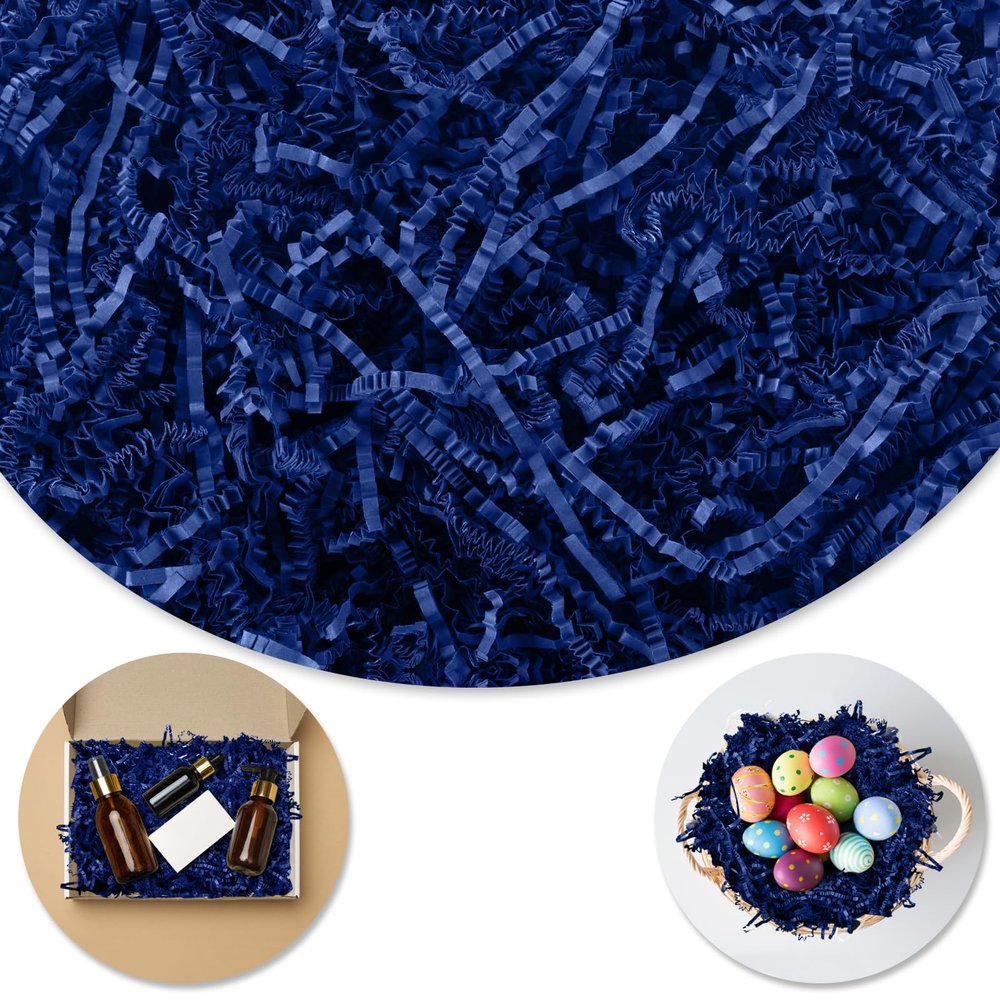 Darfukei Shredded Paper for Gift Baskets, Dark Blue Crinkle Paper Filler, 1/2LB (8 oz), Perfect for Birthdays, Weddings, Anniversaries, Gift Wrapping