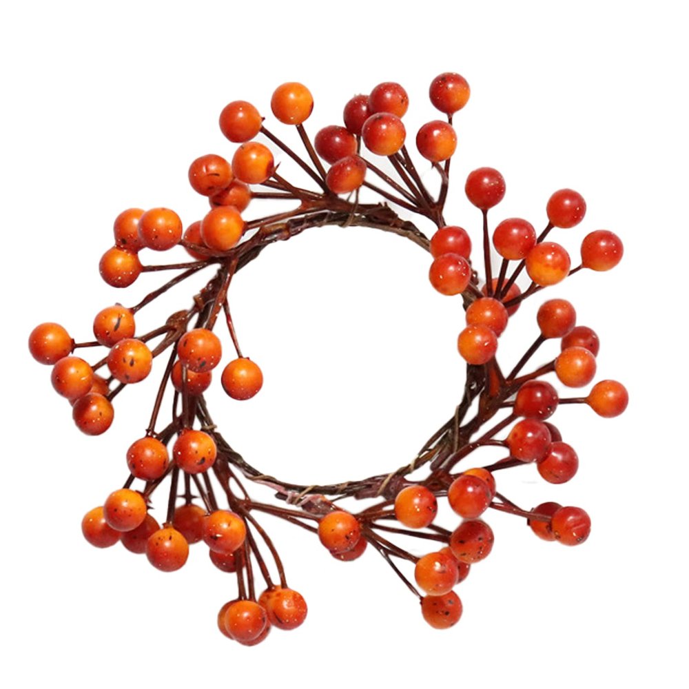 1PC Fall Candle Rings with Artificial Orange Berries Mini Berry Twig Wreath Candle Wreath Berry Rings 7.9 Wide for Thanksgiving Fall Wedding Rustic Seasonal Decoration