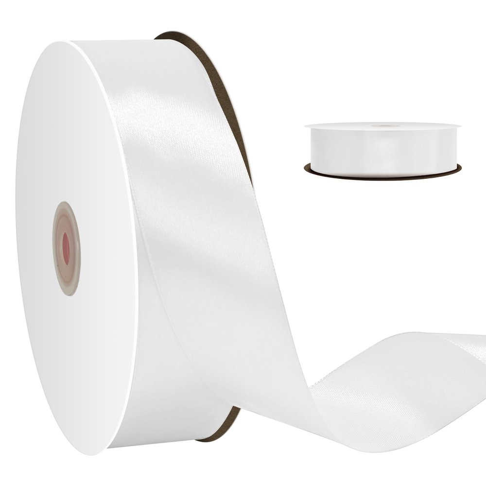 1-1/2 Inch 100 Yards Solid Satin Ribbon,Durable Satin Ribbons,Perfect for Present Wrapping,Wedding Decoration,Handmade Bows,Wrapping Bouquet,Sewing Party Decor and More (White)