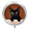 3 Compartment Medicine Pill Case Cute Peeping Black Cat Printed Round Pill Box Small Pill Organizer Box for Pocket Purse Briefcase Pills Medicine Cod Liver Oil Storage Box Earplug Case view 1