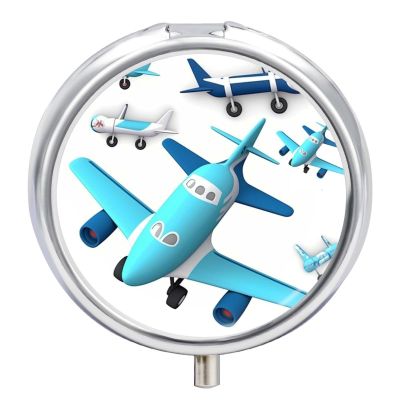 3 Compartment Medicine Pill Case Airplane Printed Round Pill Box Small Pill Organizer Box for Pocket Purse Briefcase Pills Medicine Cod Liver Oil Storage Box Earplug Case