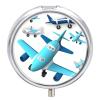 3 Compartment Medicine Pill Case Airplane Printed Round Pill Box Small Pill Organizer Box for Pocket Purse Briefcase Pills Medicine Cod Liver Oil Storage Box Earplug Case view 1
