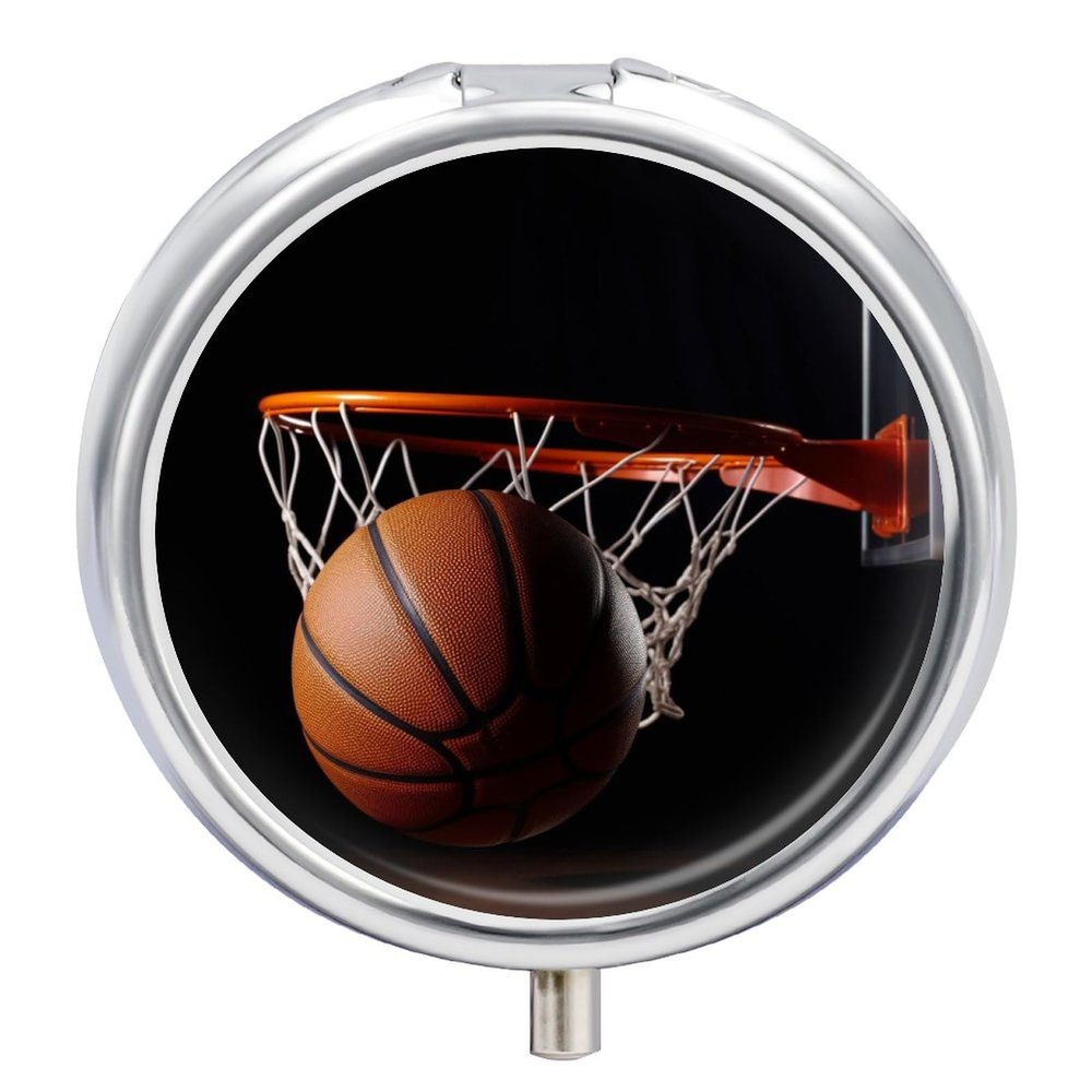 3 Compartment Medicine Pill Case Basketball Printed Round Pill Box Small Pill Organizer Box for Pocket Purse Briefcase Pills Medicine Cod Liver Oil Storage Box Earplug Case