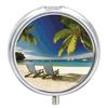 3 Compartment Medicine Pill Case Beach Palm Tree Chairs Boats Printed Round Pill Box Small Pill Organizer Box for Pocket Purse Briefcase Pills Medicine Cod Liver Oil Storage Box Earplug Case view 1