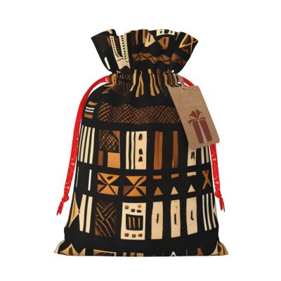 Bgshjvf African Mud Cloth Tribal Linen Gift Bag With Rope Drawstring Closure,With Kraft Paper Elevators,For Christmas,Birthdays,Parties