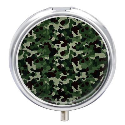3 Compartment Medicine Pill Case Green Camouflage Printed Round Pill Box Small Pill Organizer Box for Pocket Purse Briefcase Pills Medicine Cod Liver Oil Storage Box Earplug Case