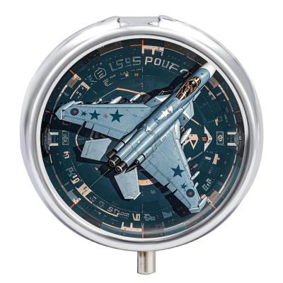 3 Compartment Medicine Pill Case Air Force Fighter Jet Printed Round Pill Box Small Pill Organizer Box for Pocket Purse Briefcase Pills Medicine Cod Liver Oil Storage Box Earplug Case