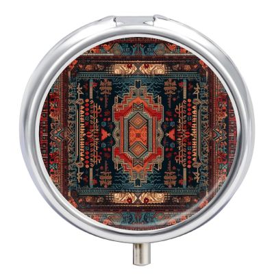 3 Compartment Medicine Pill Case Mexican Style Pattern Printed Round Pill Box Small Pill Organizer Box for Pocket Purse Briefcase Pills Medicine Cod Liver Oil Storage Box Earplug Case