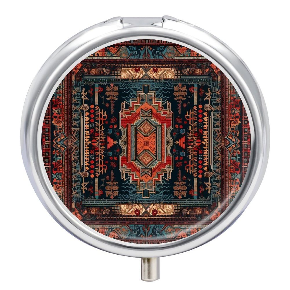 3 Compartment Medicine Pill Case Mexican Style Pattern Printed Round Pill Box Small Pill Organizer Box for Pocket Purse Briefcase Pills Medicine Cod Liver Oil Storage Box Earplug Case